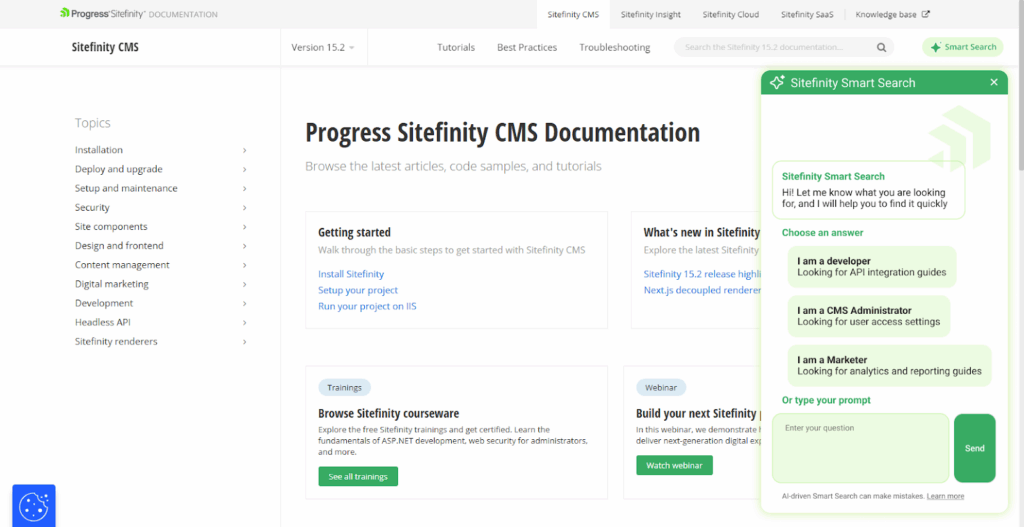 Sitefinity-Smart-Search-chatbot-first-line-software